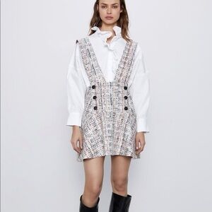 Zara Cream Suspender Mini Dress with Multicolor Threads